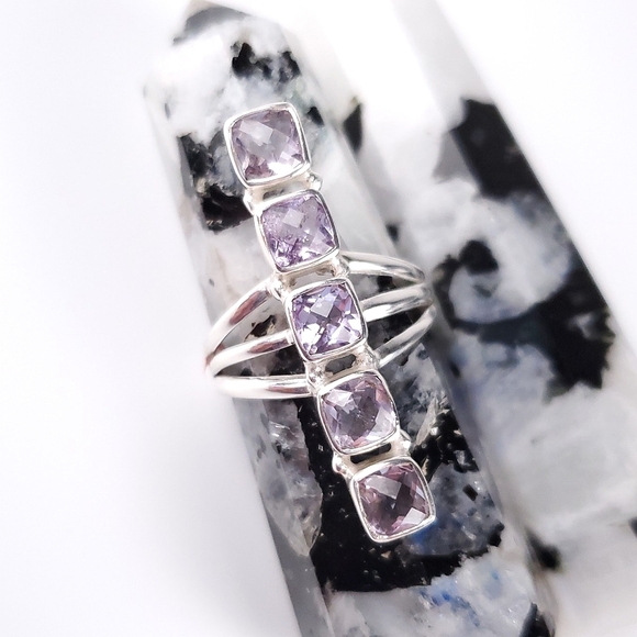 🎉HP~12/19🎉 Sterling Silver 5 Stone Checkerboard Kunzite Crawler Ring Size 9 - Picture 12 of 16